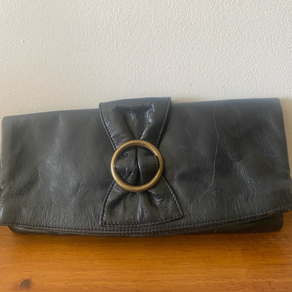 Hobo International Ring Bow Elegant Black Leather Clutch